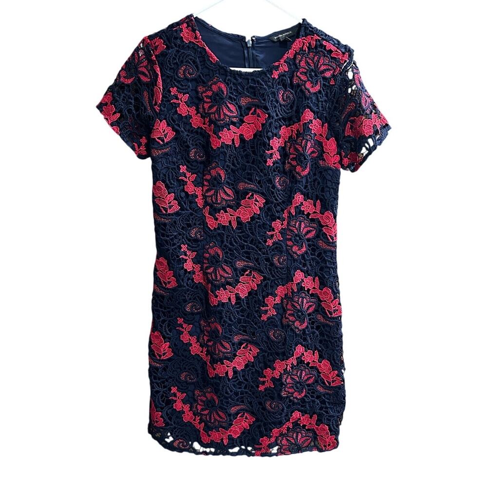 Banana Republic Navy Blue & Red Floral Crochet Lace Shift Dress Guipure Size 2